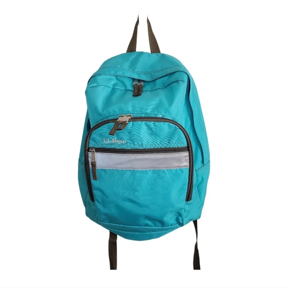 LL Bean Youth Kids Book Pack Backpack Aqua Reflective 3 Pockets
